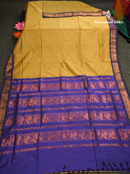 Mehandi Green Kalyani Cotton Saree With Contrast Violet Border