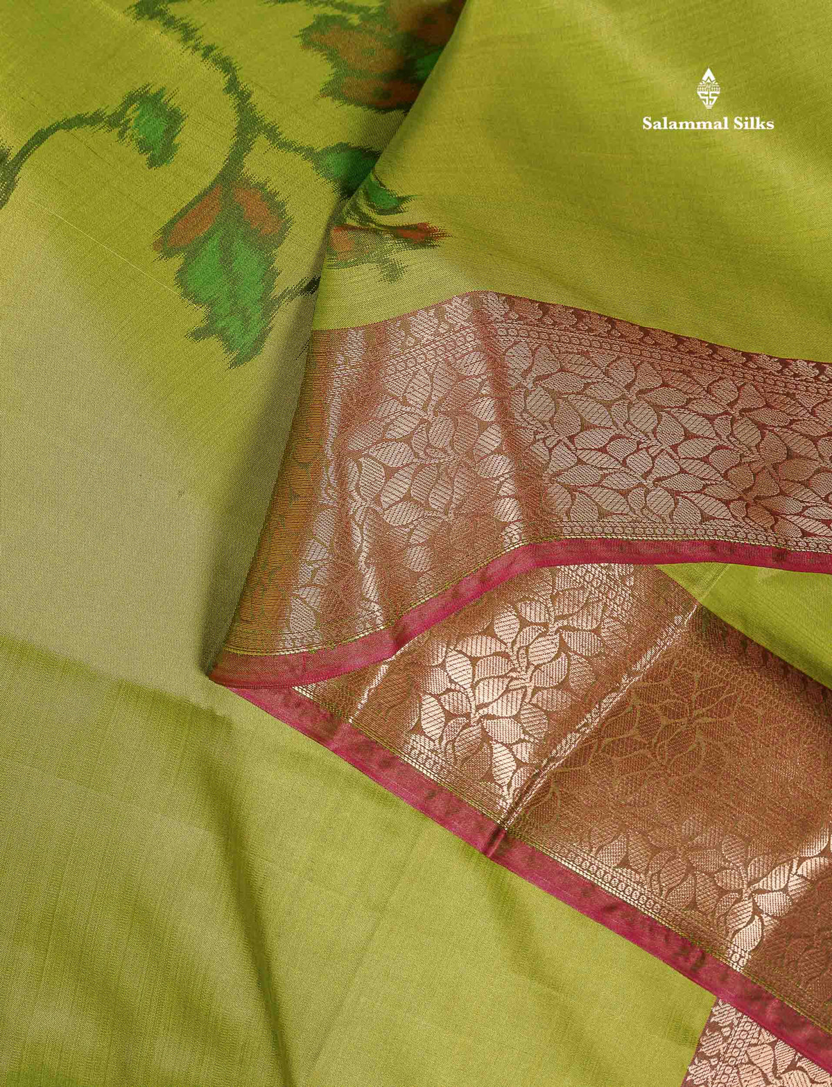 Semi Silk Saree - Parrot Green Colour Body Pochampally Design With Fancy Border