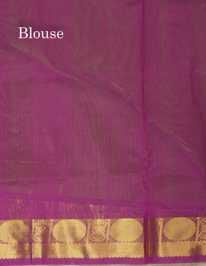 Parrot Green Plain Pure Silk Cotton Saree With Contrast Vadamalli Traditional Border