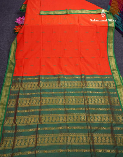 Orange Kalyani Cotton Saree With Contrast Green Border