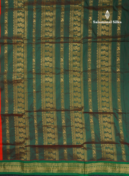 Orange Kalyani Cotton Saree With Contrast Green Border