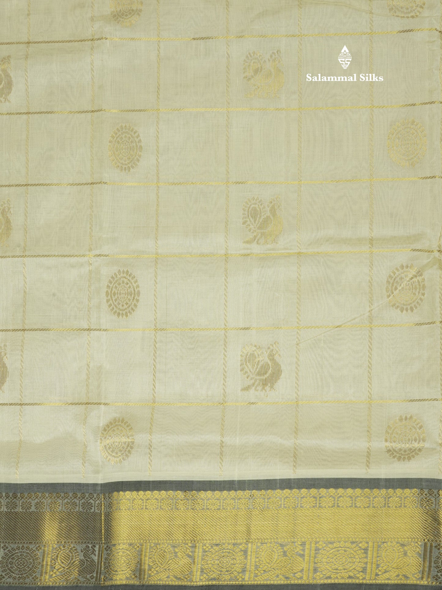 Half White Zari Checks Pure Silk Cotton Saree With Traditional Gold Zari Border