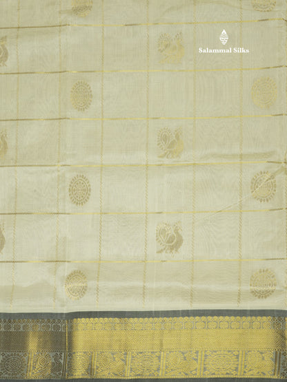 Half White Zari Checks Pure Silk Cotton Saree With Traditional Gold Zari Border