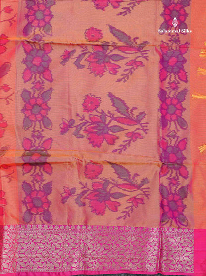 Semi Silk Saree - Orange Colour Body Pochampally Design With Fancy Border