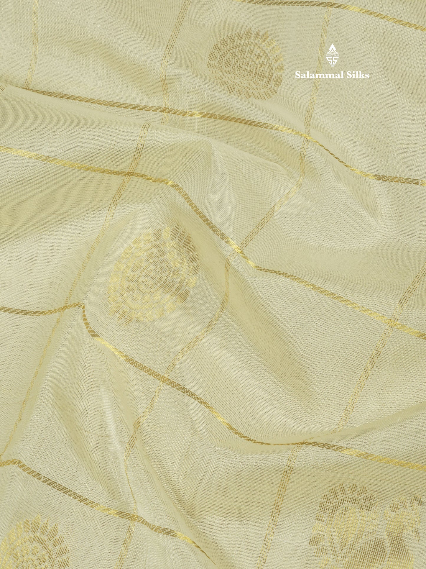 Half White Zari Checks Pure Silk Cotton Saree With Traditional Gold Zari Border