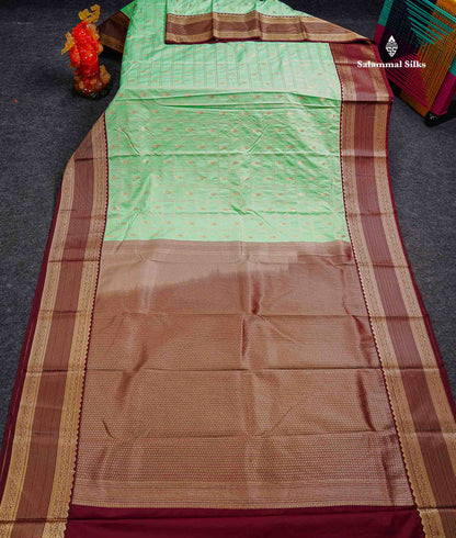 Light Rexona Zari Checks With Mango Butta Semi Silk Saree With Contrast Dark Maroon Traditional Border