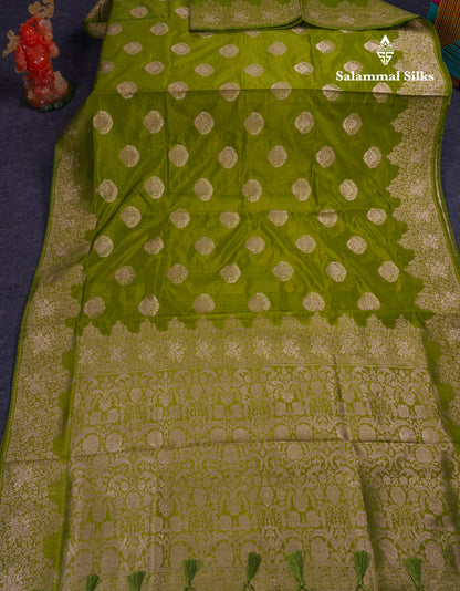 Beautiful Green Semi Raw Silk Saree With Fancy Border
