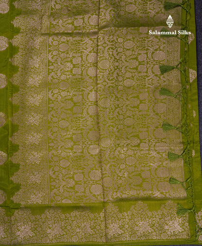 Beautiful Green Semi Raw Silk Saree With Fancy Border