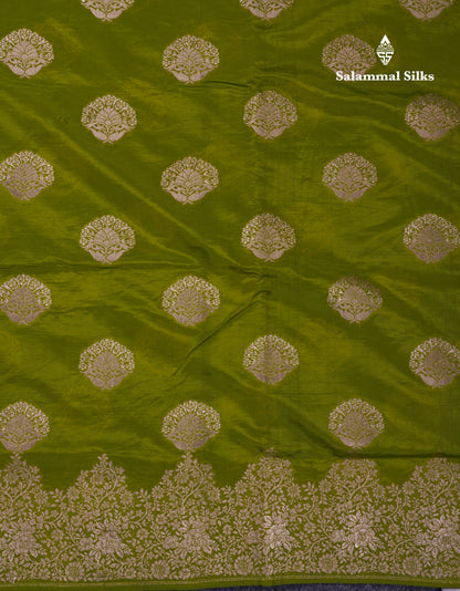 Beautiful Green Semi Raw Silk Saree With Fancy Border