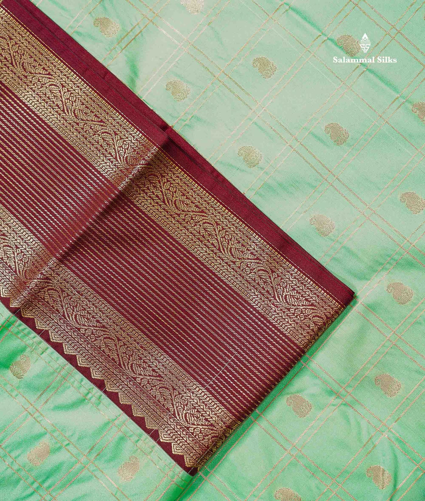 Light Rexona Zari Checks With Mango Butta Semi Silk Saree With Contrast Dark Maroon Traditional Border