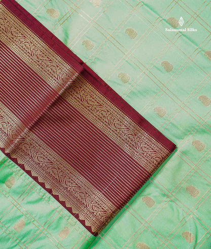 Light Rexona Zari Checks With Mango Butta Semi Silk Saree With Contrast Dark Maroon Traditional Border