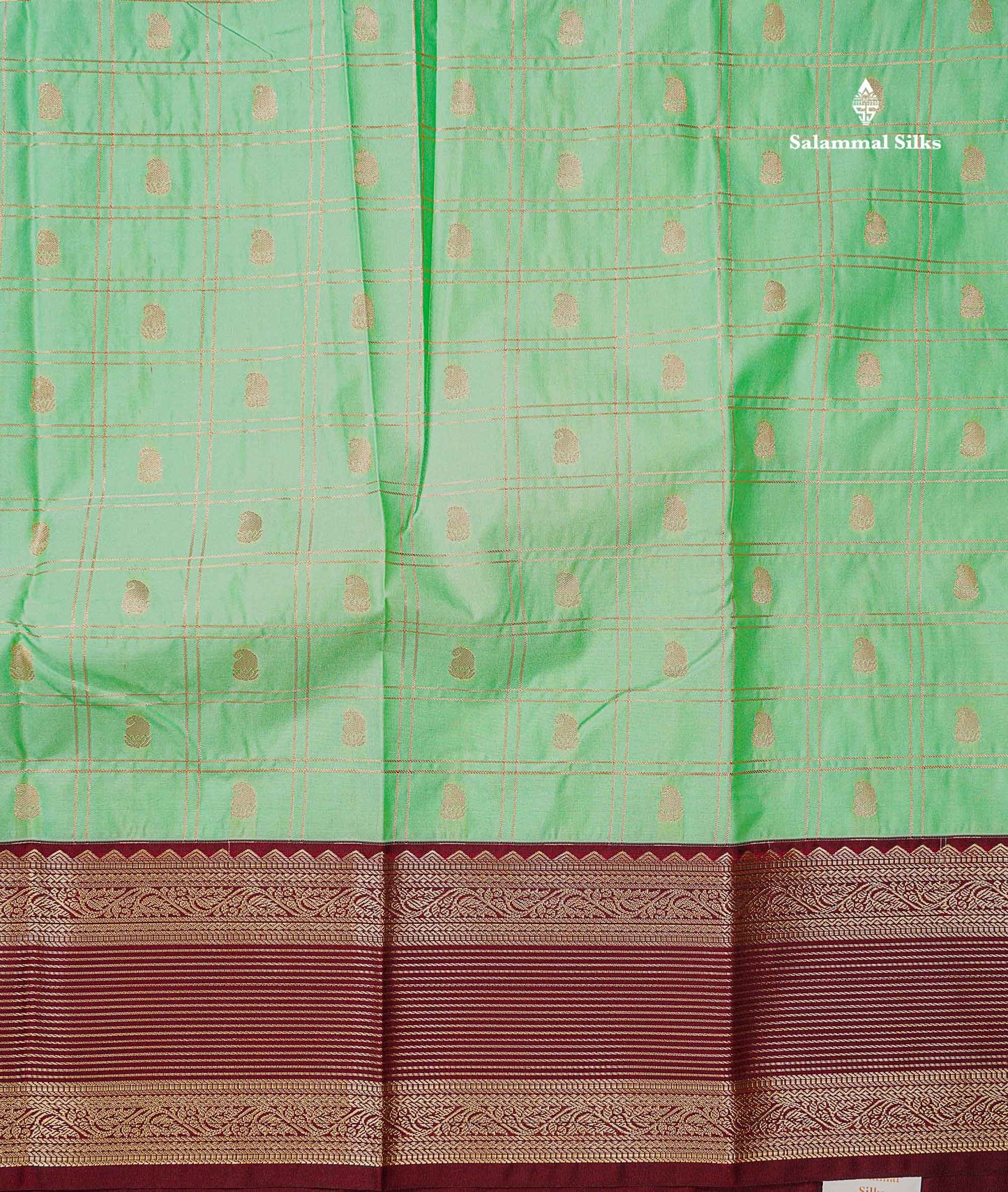 Light Rexona Zari Checks With Mango Butta Semi Silk Saree With Contrast Dark Maroon Traditional Border