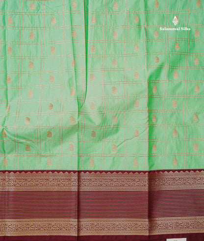 Light Rexona Zari Checks With Mango Butta Semi Silk Saree With Contrast Dark Maroon Traditional Border