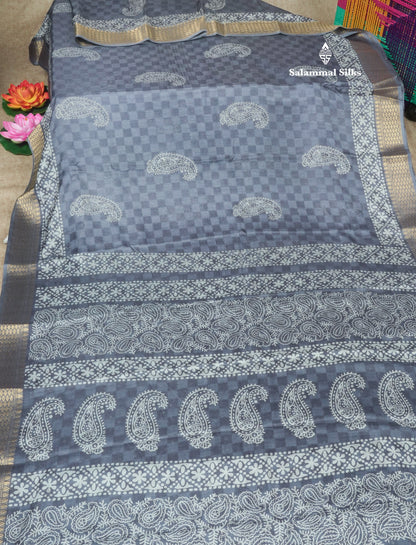 Pastel Violet Semi Dola Fancy Saree Printed Design With Traditional Zari Border