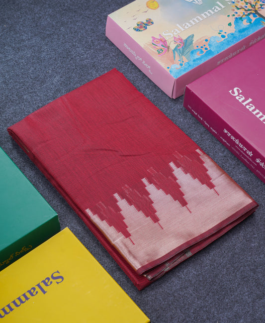 Maroon Beautiful Horizontal Lines Cotton Mix Fancy Saree With Silver Zari Temple Border