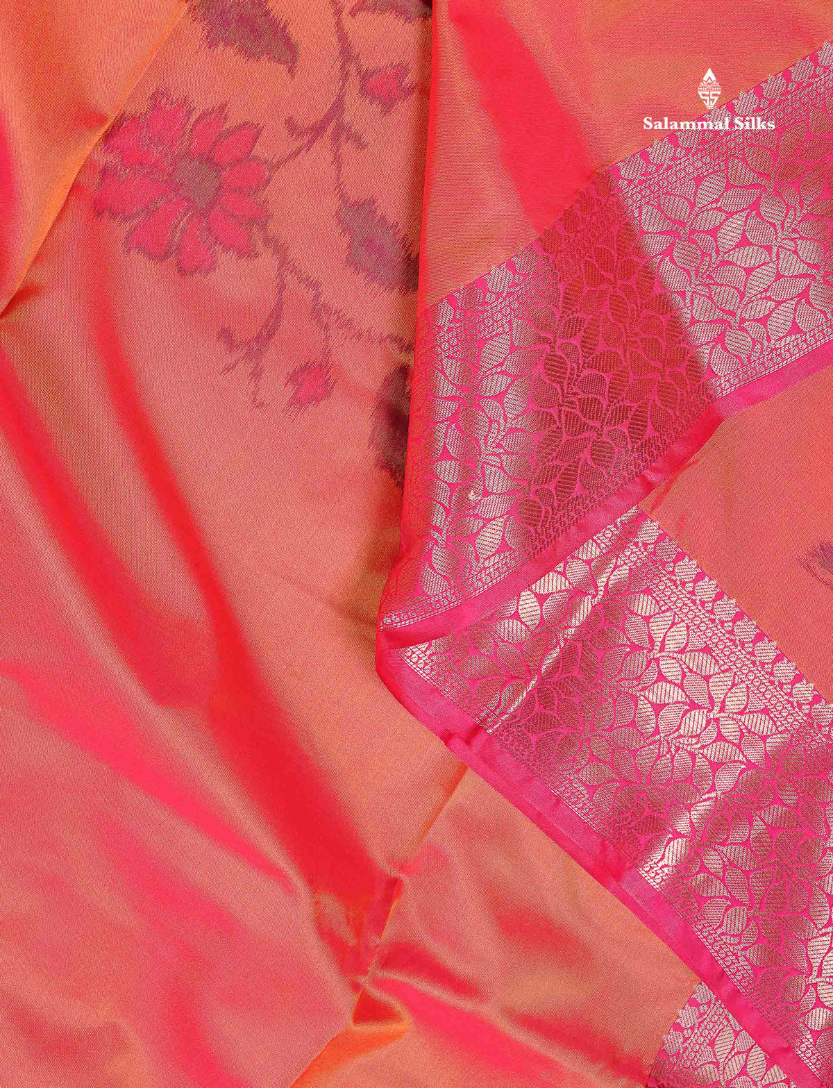 Semi Silk Saree - Orange Colour Body Pochampally Design With Fancy Border