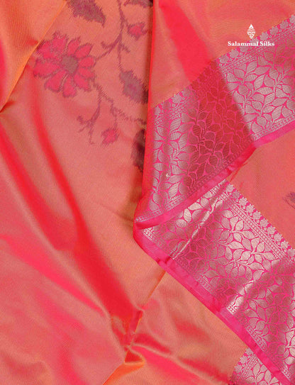 Semi Silk Saree - Orange Colour Body Pochampally Design With Fancy Border