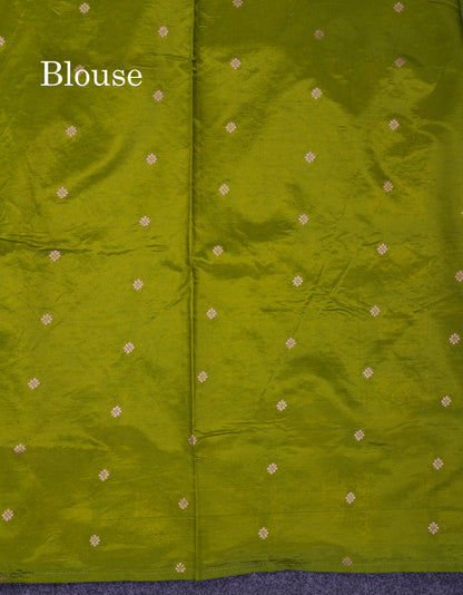 Beautiful Green Semi Raw Silk Saree With Fancy Border