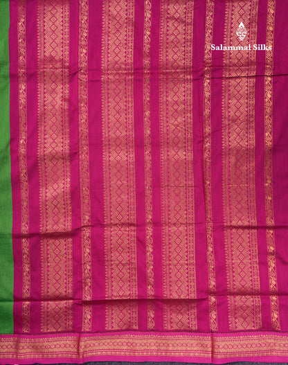 Green Kalyani Cotton Saree With Contrast Magenta Pink Border
