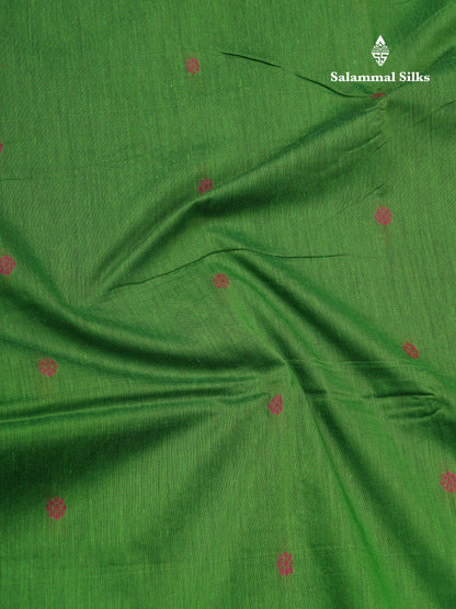 Green Kalyani Cotton Saree With Contrast Magenta Pink Border