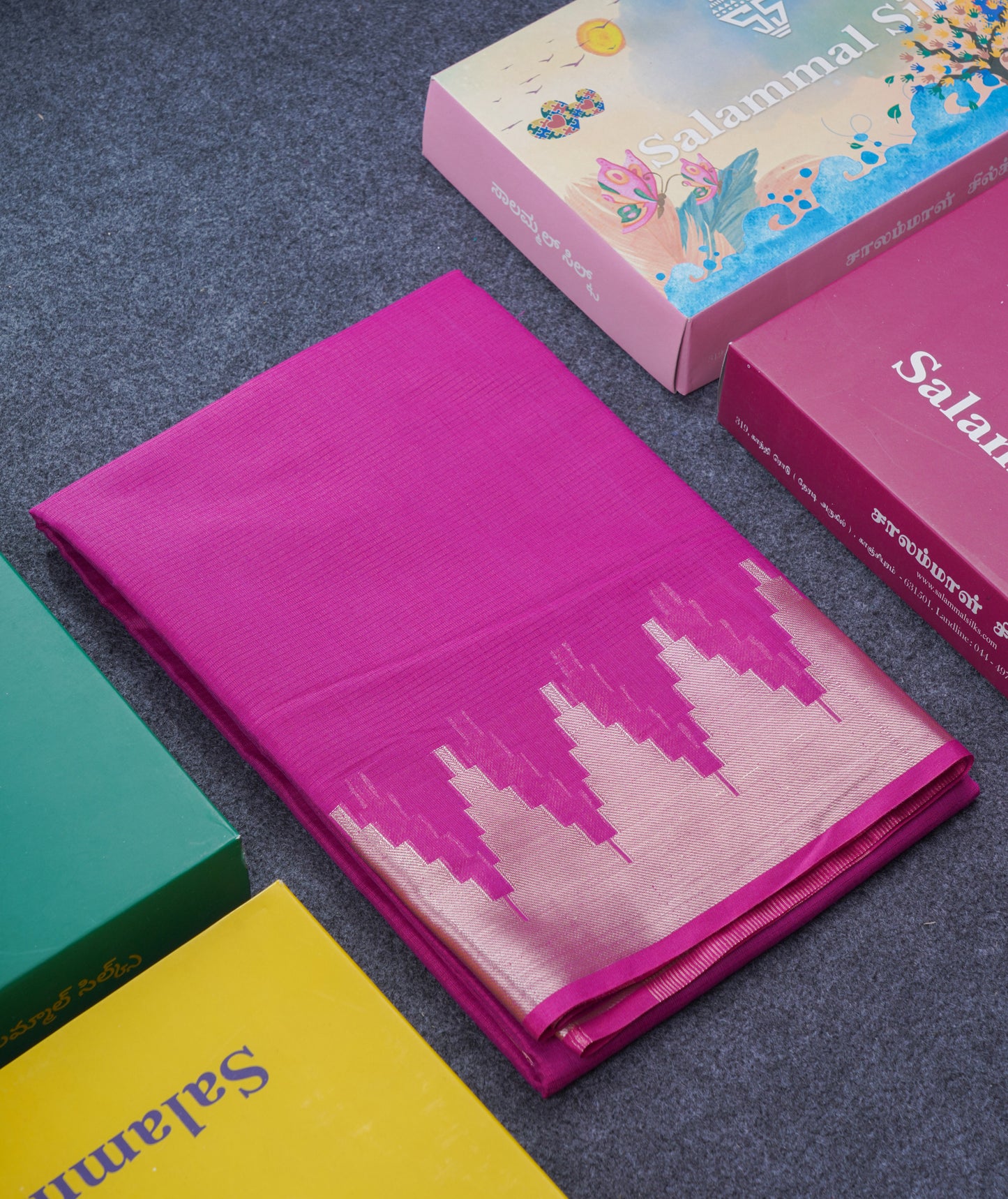 Magenta Pink Beautiful Horizontal Lines Cotton Mix Fancy Saree With Silver Zari Temple Border