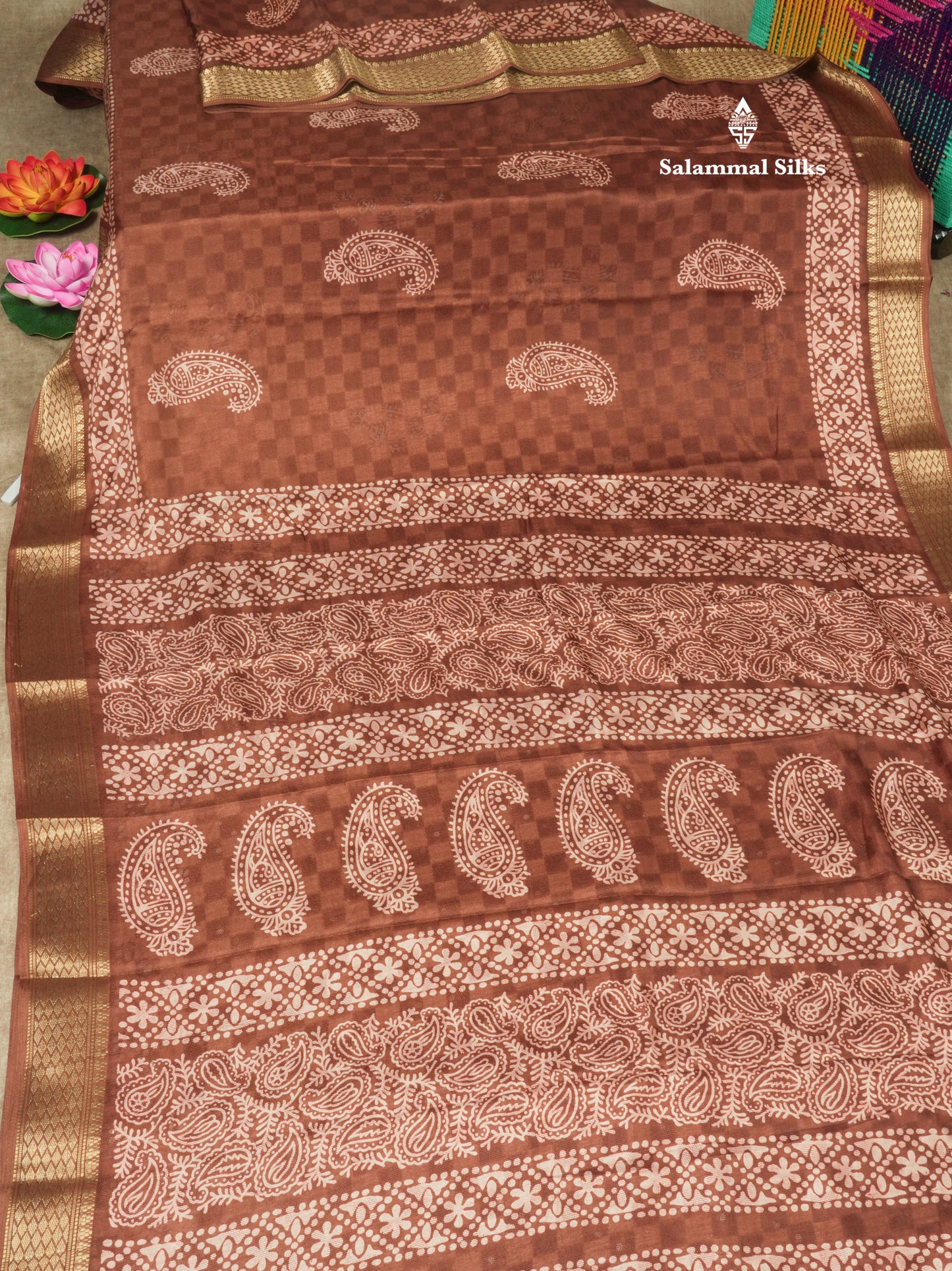 Pastel Violet Semi Dola Fancy Saree Printed Design With Traditional Zari Border