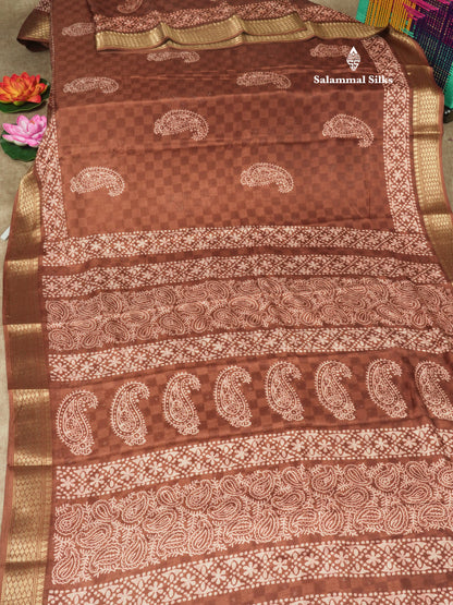 Pastel Violet Semi Dola Fancy Saree Printed Design With Traditional Zari Border