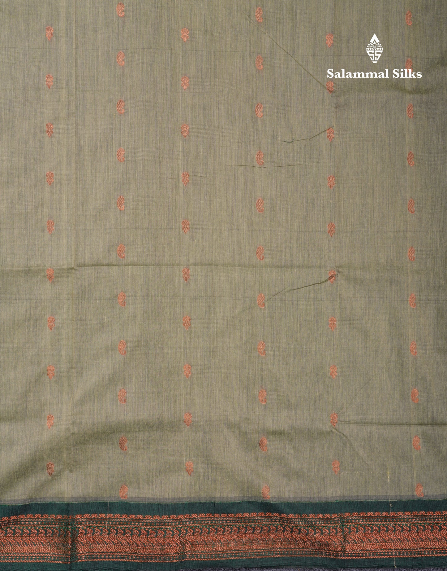 Moss Green Kalyani Cotton Saree With Contrast Bottle Green Border