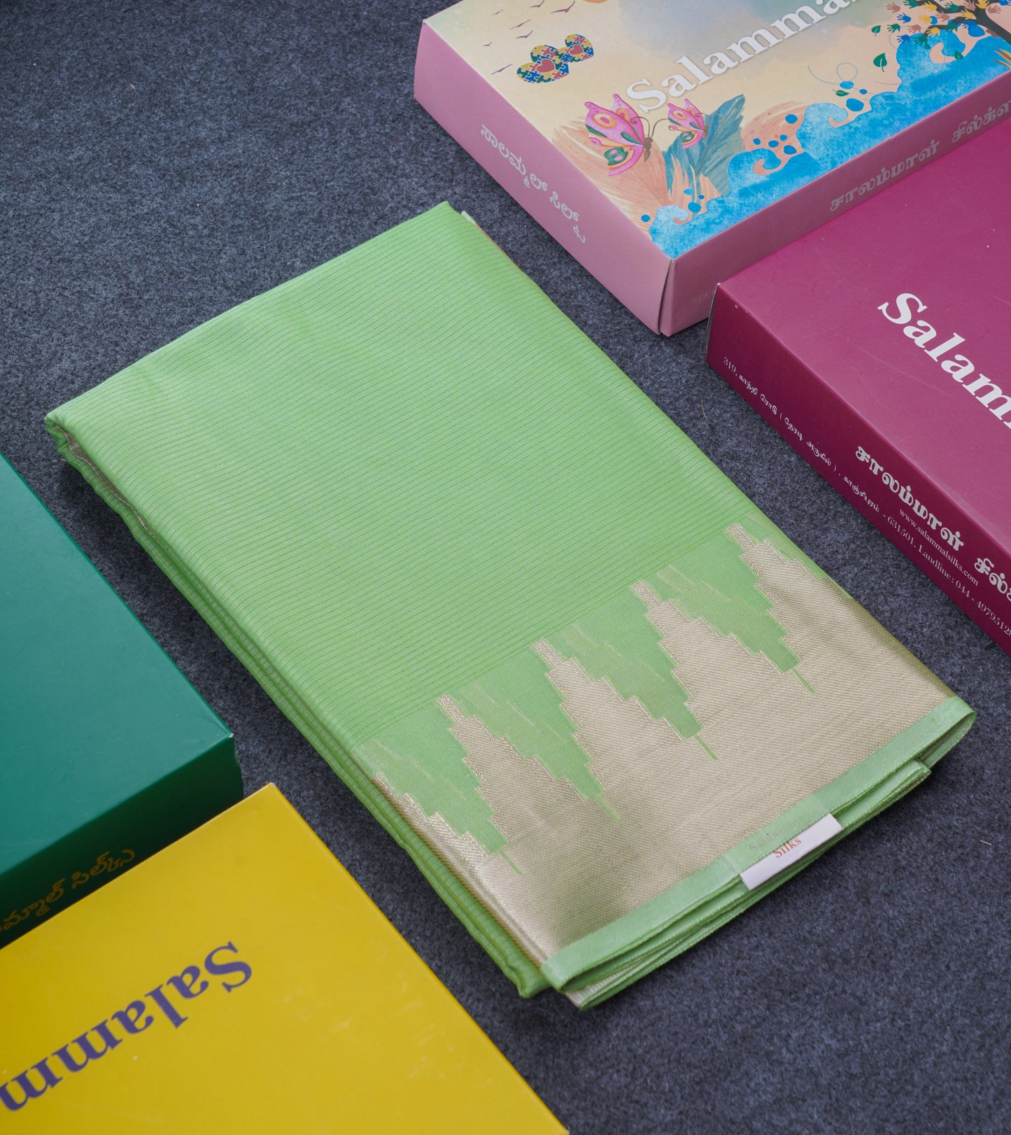 Rexona Green Beautiful Horizontal Lines Cotton Mix Fancy Saree With Silver Zari Temple Border