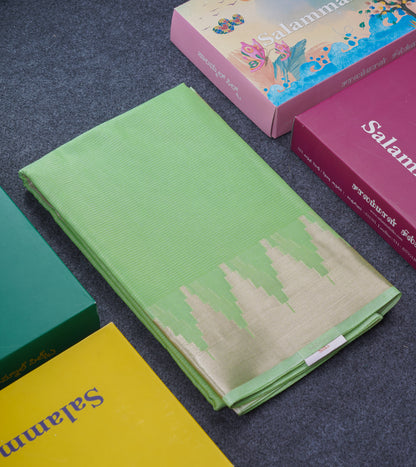 Rexona Green Beautiful Horizontal Lines Cotton Mix Fancy Saree With Silver Zari Temple Border