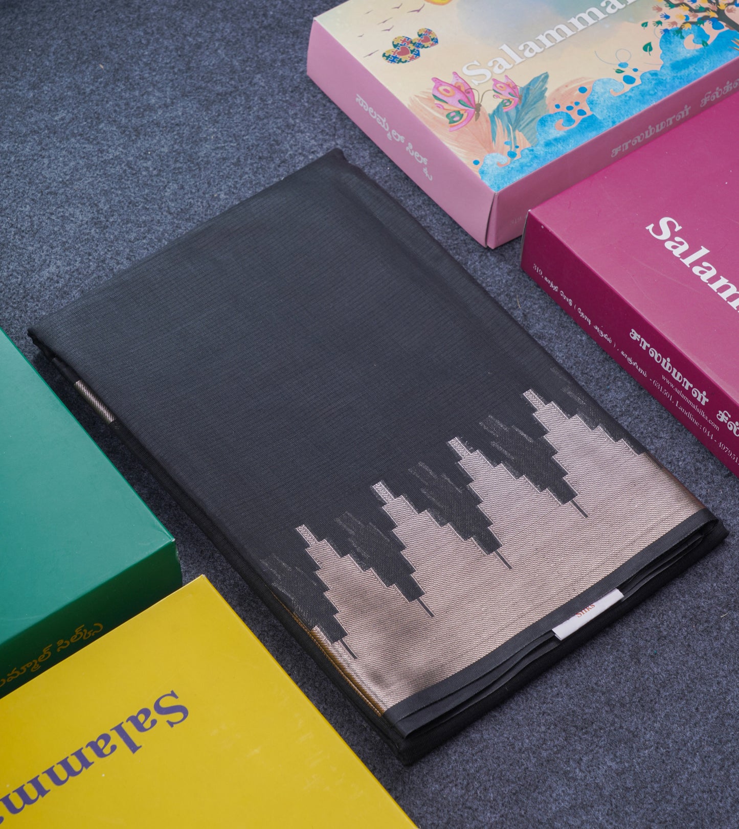 Black Beautiful Horizontal Lines Cotton Mix Fancy Saree With Silver Zari Temple Border