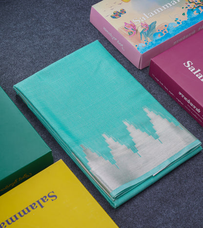 Rexona Beautiful Horizontal Lines Cotton Mix Fancy Saree With Silver Zari Temple Border