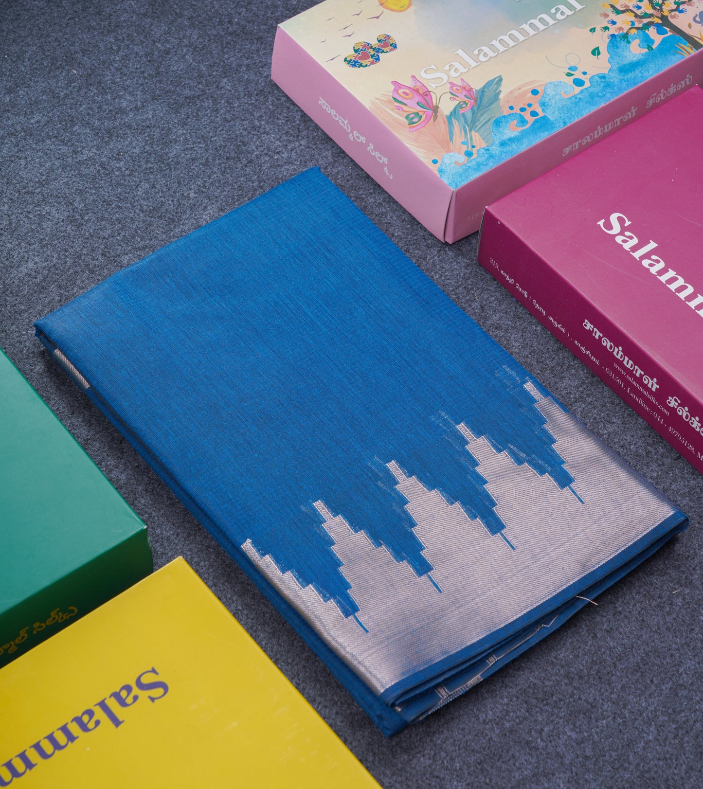 Peacock Blue Beautiful Horizontal Lines Cotton Mix Fancy Saree With Silver Zari Temple Border