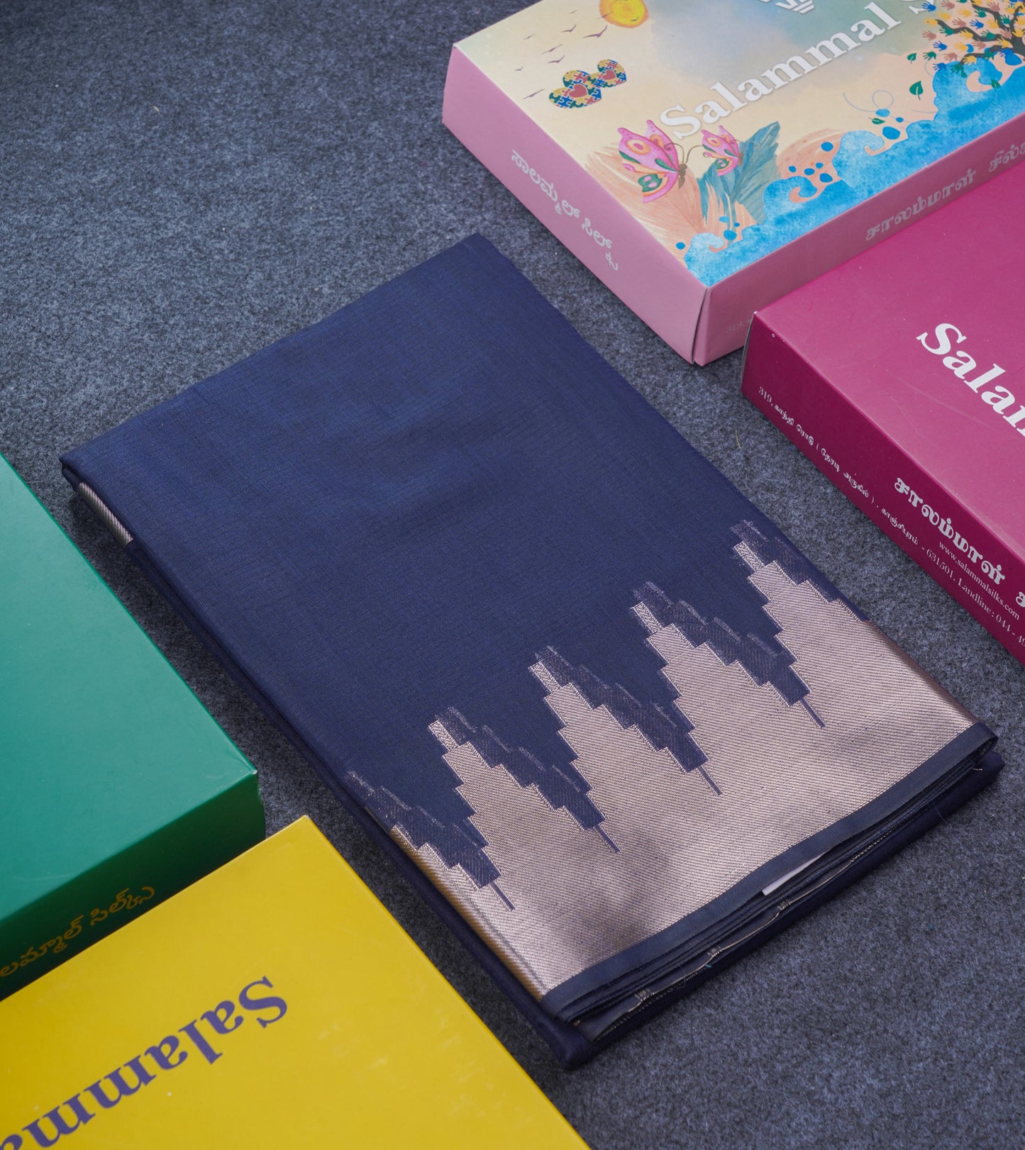 Navy Blue Beautiful Horizontal Lines Cotton Mix Fancy Saree With Silver Zari Temple Border