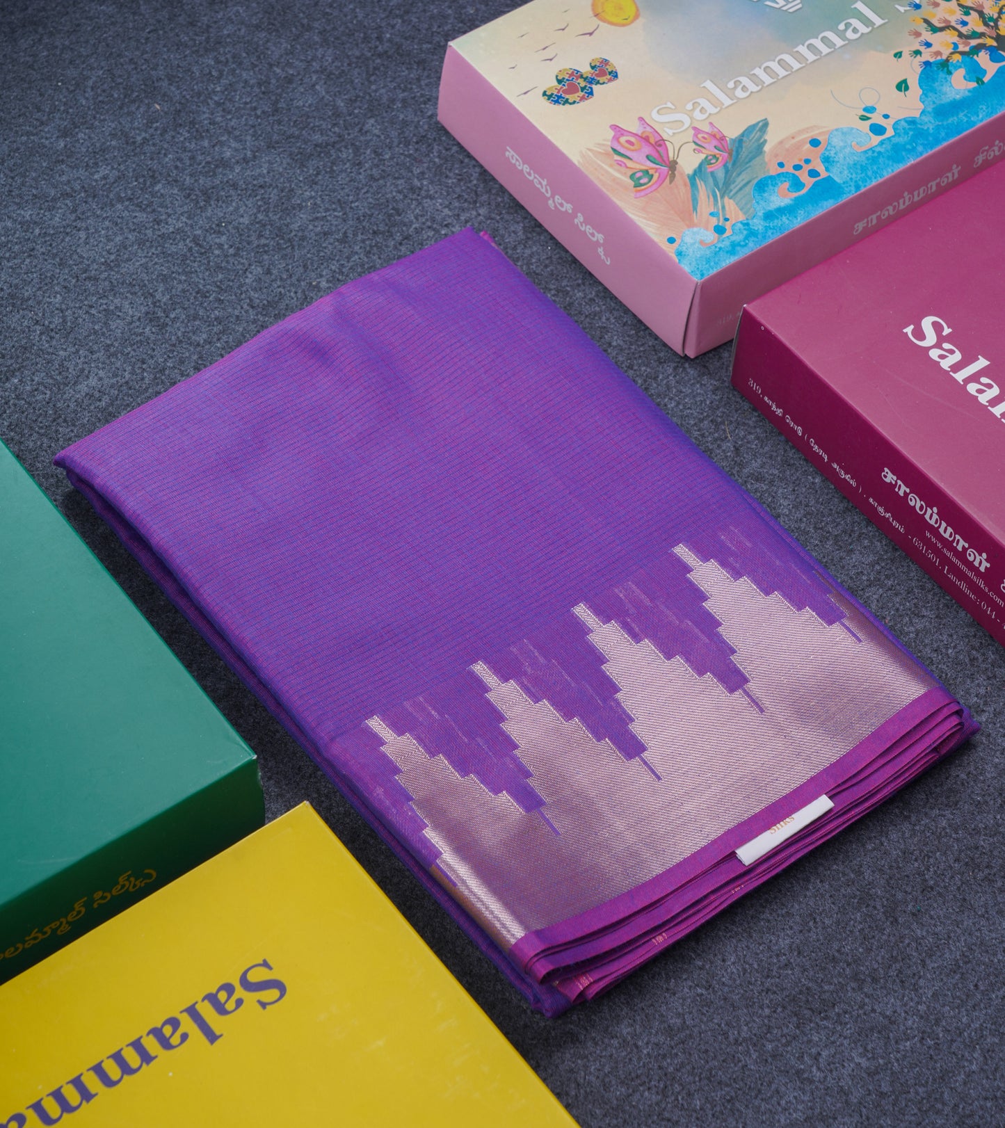 Violet Beautiful Horizontal Lines Cotton Mix Fancy Saree With Silver Zari Temple Border