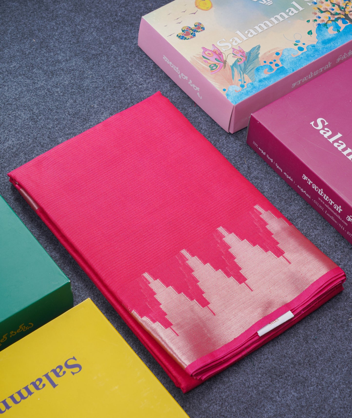 Reddish Pink Beautiful Horizontal Lines Cotton Mix Fancy Saree With Silver Zari Temple Border