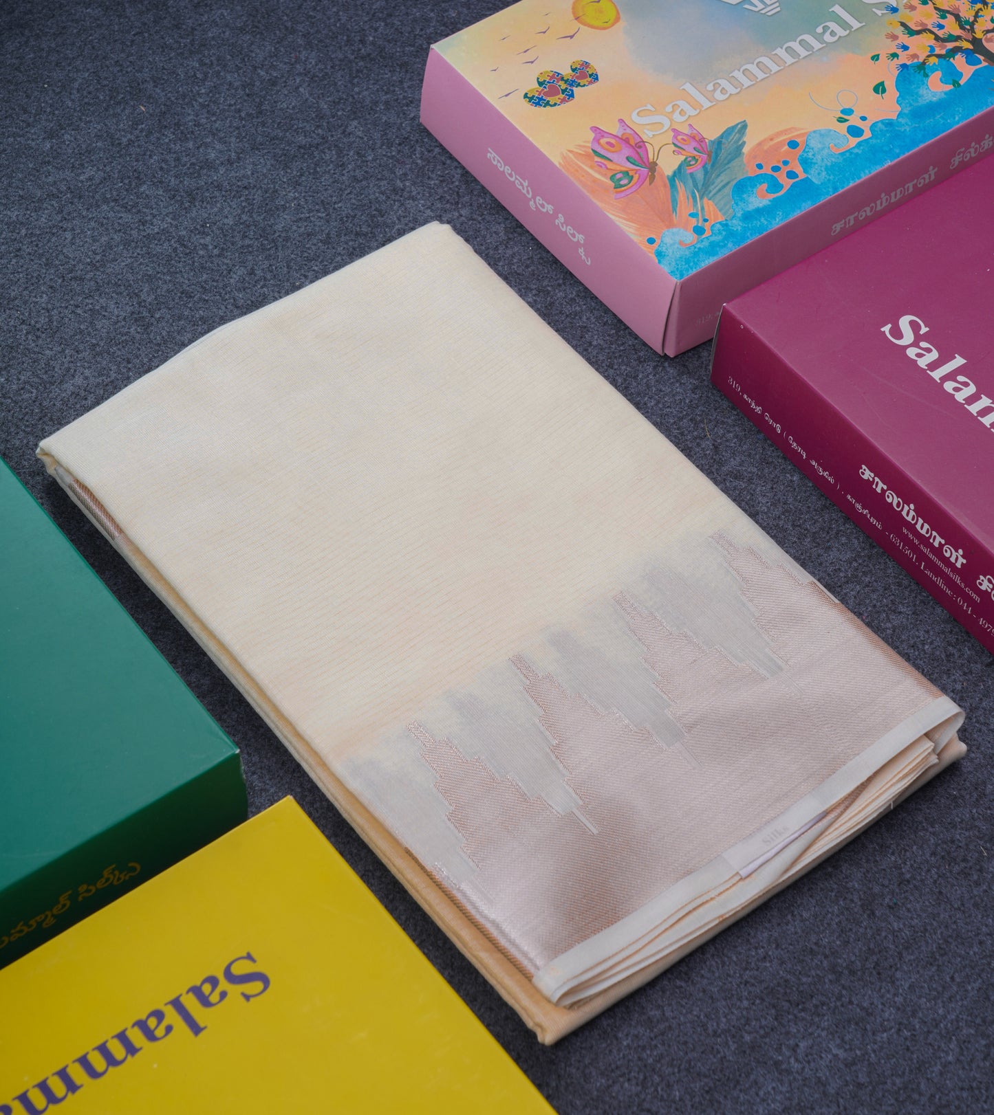 Half White Beautiful Horizontal Lines Cotton Mix Fancy Saree With Silver Zari Temple Border