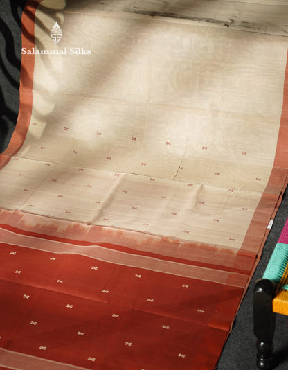 Beautiful Sandal Thread Buttas Handloom Pure Cotton Saree With Orange Border