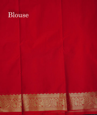 Semi Silk Saree - Snuff Brown Butta With Vaira Oosi Checks Along With Contrast Chilly Red Traditional Small Border