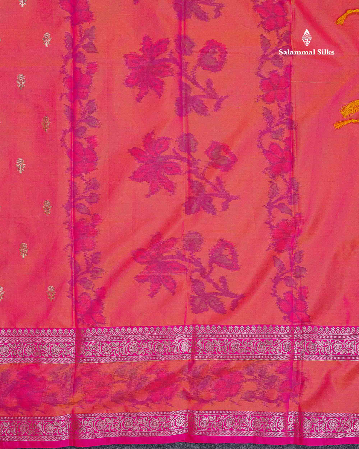 Semi Silk Saree - Pinkish Orange Colour Body Zari Butta With Pochampally Fancy Border