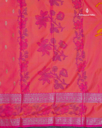 Semi Silk Saree - Pinkish Orange Colour Body Zari Butta With Pochampally Fancy Border