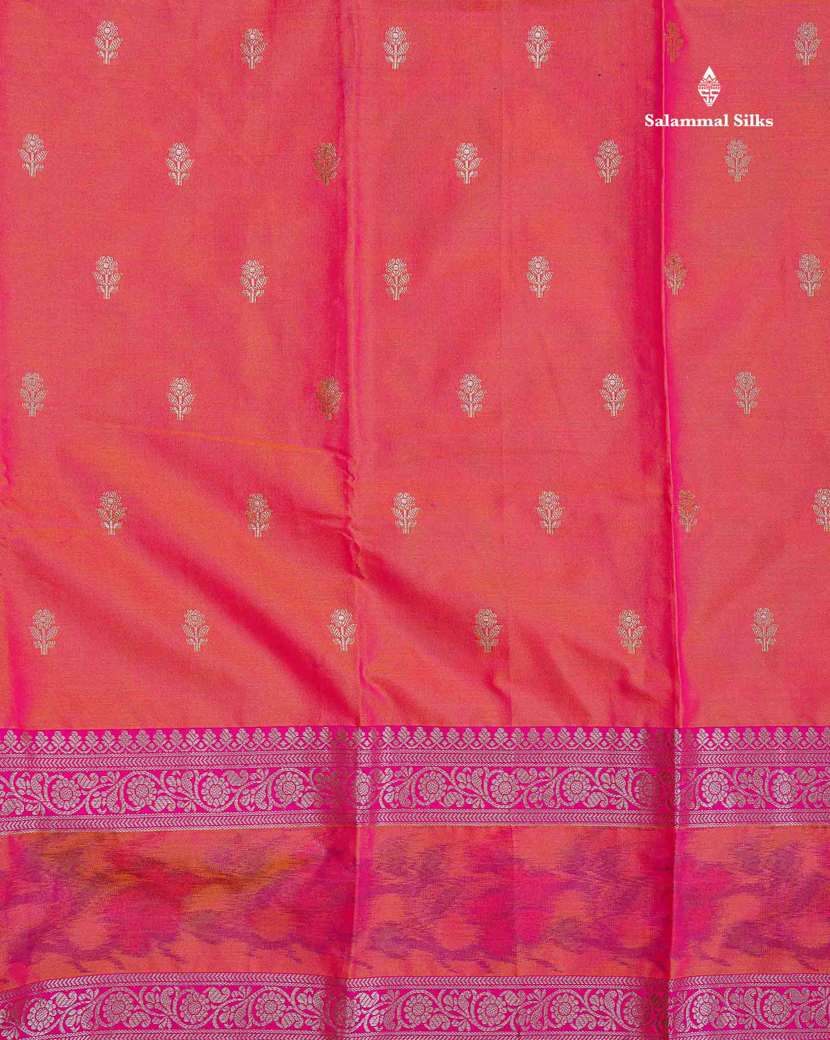 Semi Silk Saree - Pinkish Orange Colour Body Zari Butta With Pochampally Fancy Border