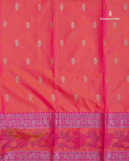 Semi Silk Saree - Pinkish Orange Colour Body Zari Butta With Pochampally Fancy Border