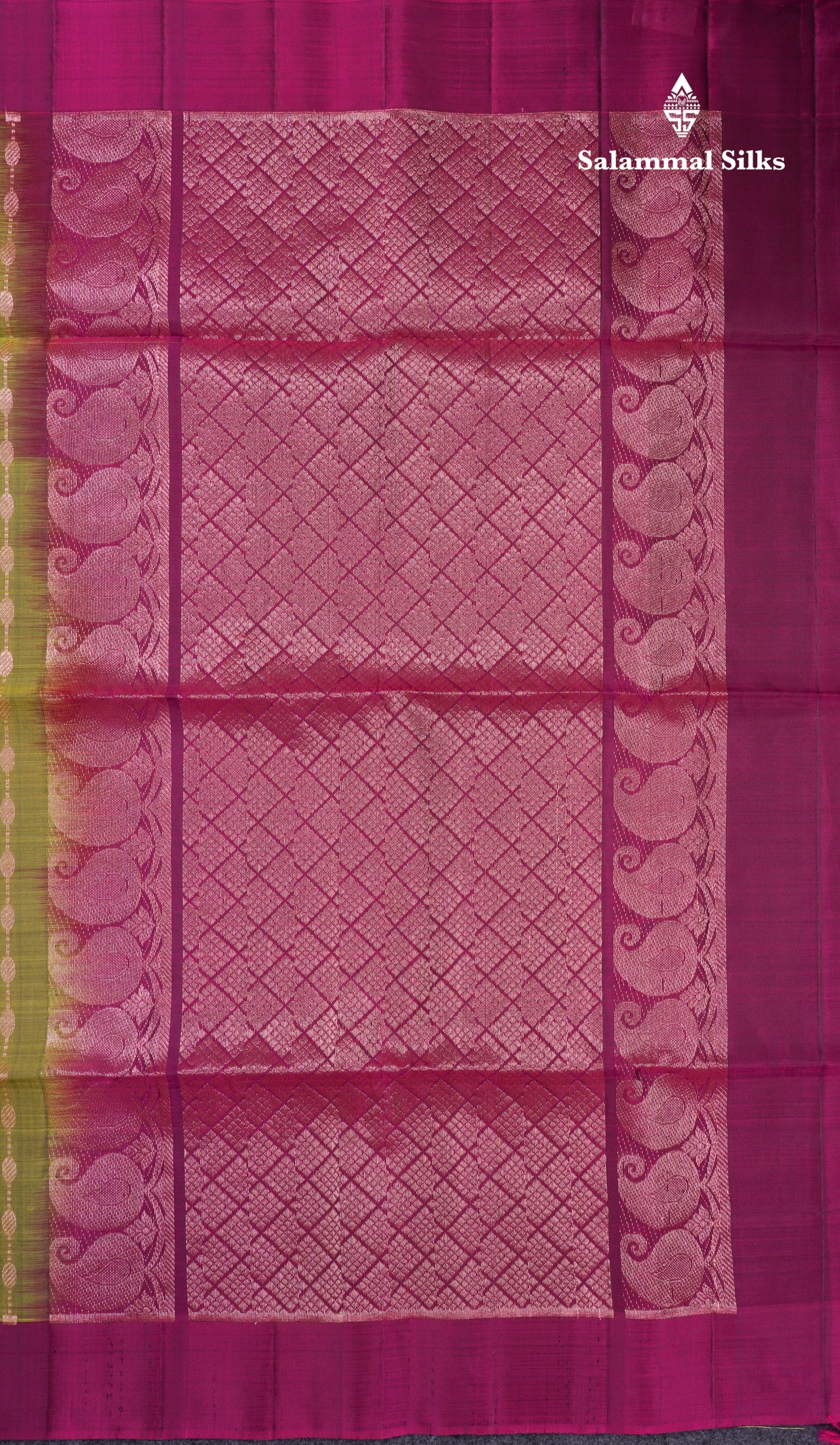 Olive Green Pure Silk Mix Soft Silk Saree With Contrast Magenta Border