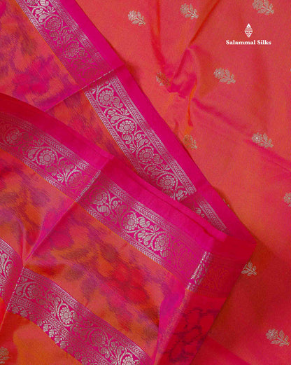 Semi Silk Saree - Pinkish Orange Colour Body Zari Butta With Pochampally Fancy Border