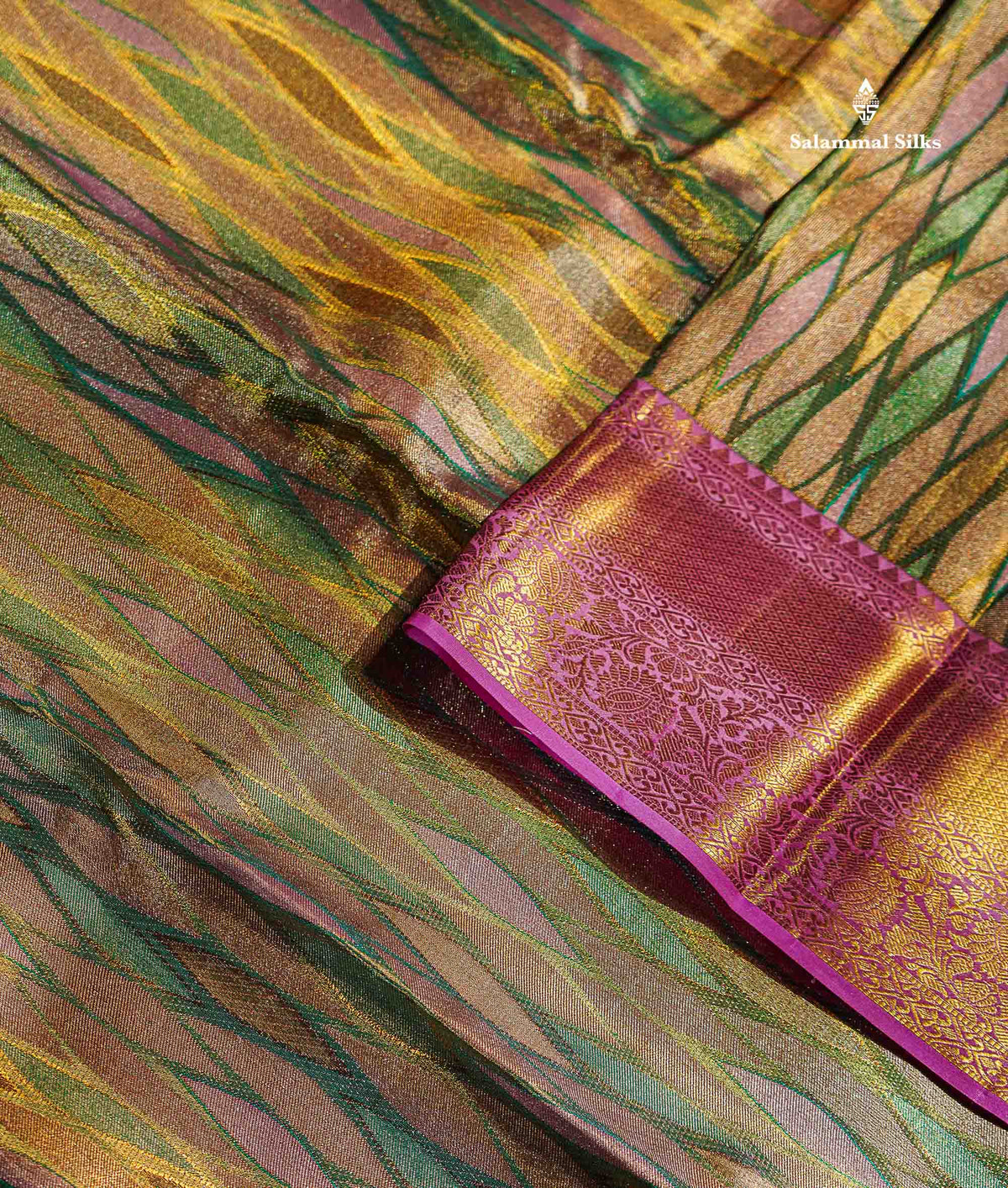 Beautiful Multicolor Tissue Pure Kanjivaram Silk Saree with Contrast Baby Pink Traditional Border