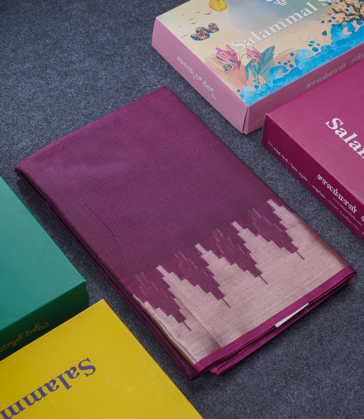 Magenta Beautiful Horizontal Lines Cotton Mix Fancy Saree With Silver Zari Temple Border