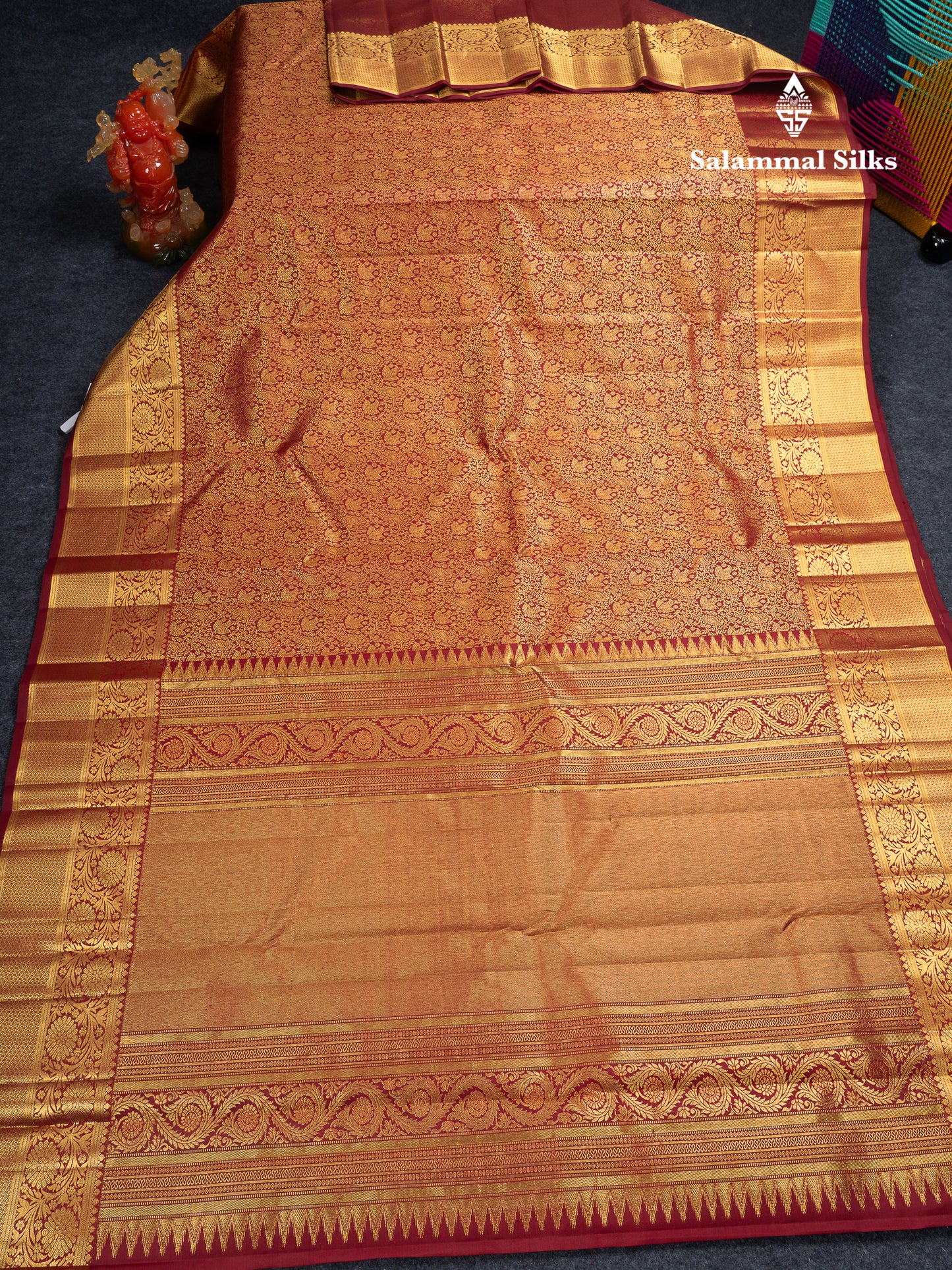 Beautiful Dark Maroon Bridal Pure Kanjivaram Silk Saree With Traditional Border