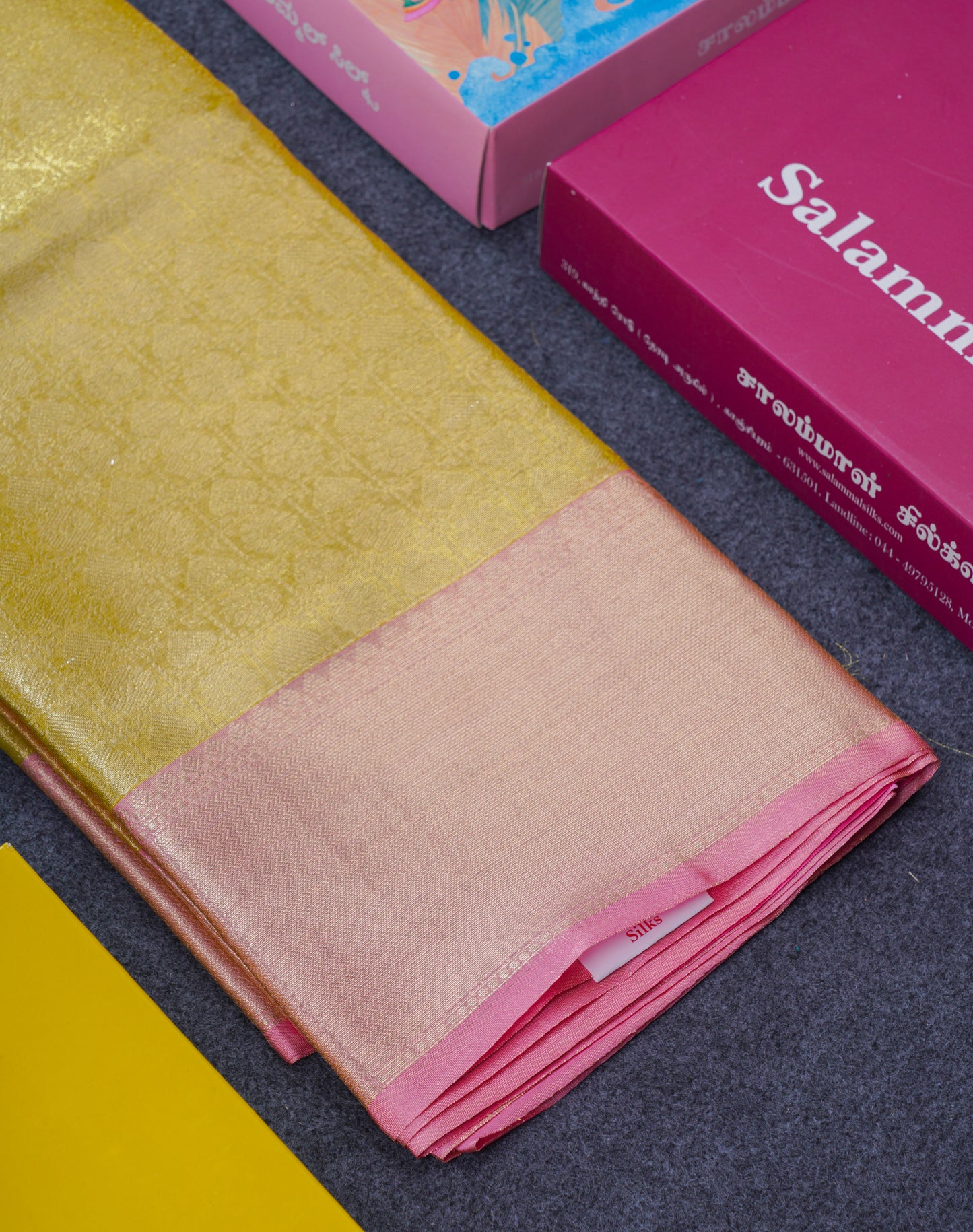 Celebrity Tissue Saree Light Gold With Baby Pink Grand Blouse