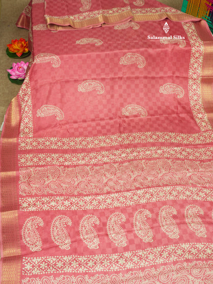 Pastel Violet Semi Dola Fancy Saree Printed Design With Traditional Zari Border